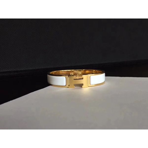 HERM White Enamel Clic H PM Bracelet