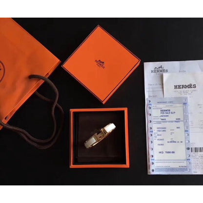 HERM White Enamel Clic H PM Bracelet