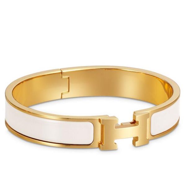 HERM White Enamel Clic H PM Bracelet