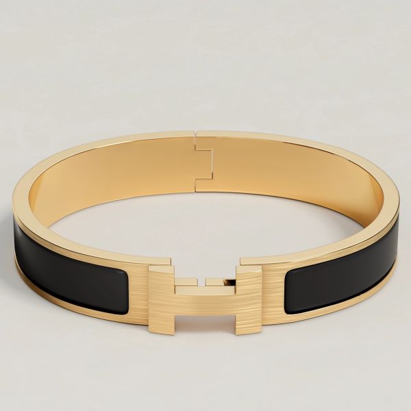 HERM Black Enamel Clic HH Bracelet