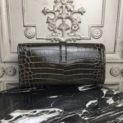 HERM Jige Elan 29 Clutch In Chocolate Crocodile Leather