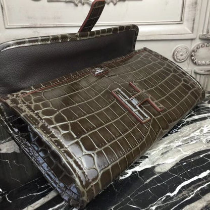 HERM Jige Elan 29 Clutch In Chocolate Crocodile Leather