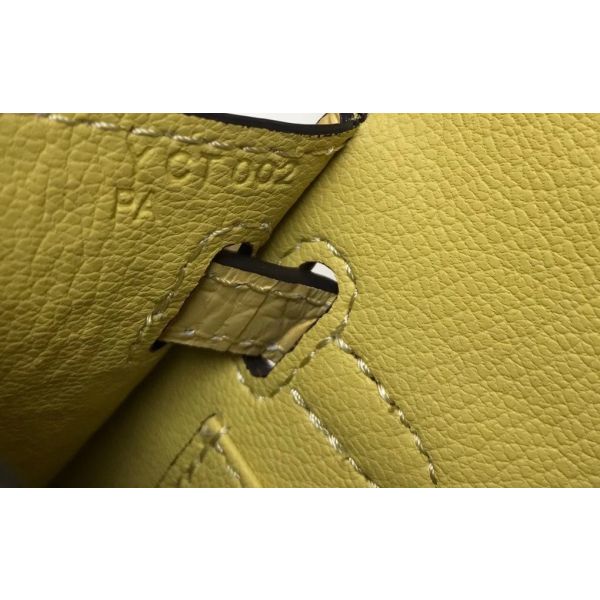 HERM Kelly Mini II Bag In Jaune Poussin Embossed Crocodile Leather