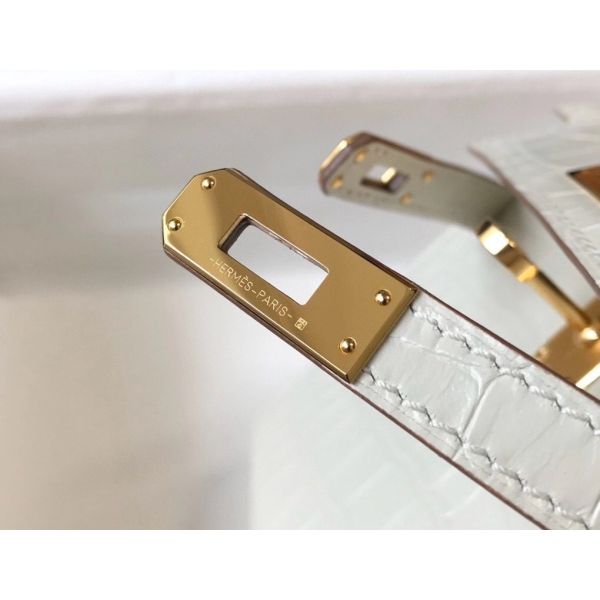 HERM Kelly Mini II Bag In Beton Embossed Crocodile Leather