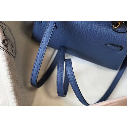 HERM Kelly Mini II Bag In Blue Agate Epsom Leather GHW