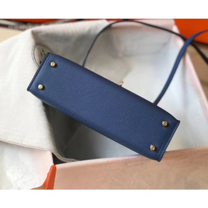 HERM Kelly Mini II Bag In Blue Agate Epsom Leather GHW
