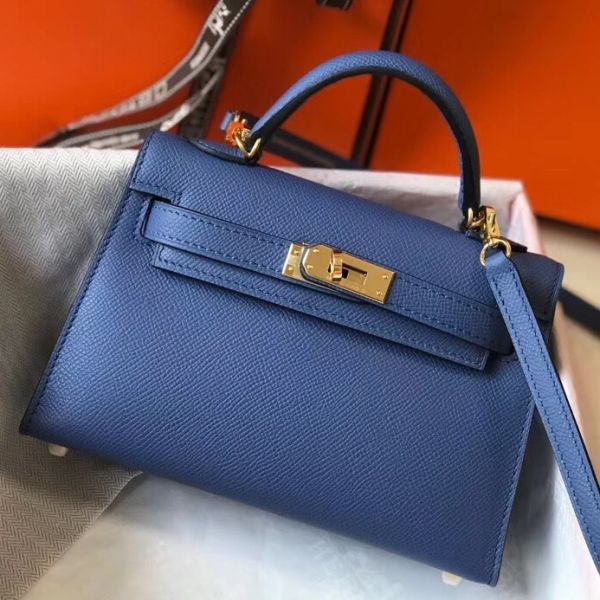 HERM Kelly Mini II Bag In Blue Agate Epsom Leather GHW