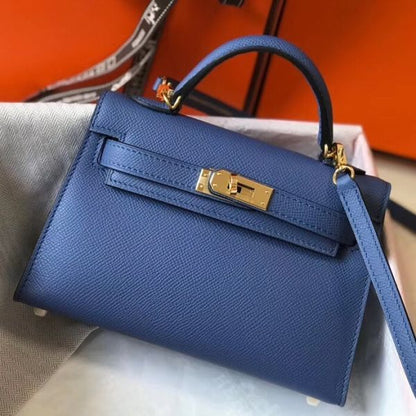 HERM Kelly Mini II Bag In Blue Agate Epsom Leather GHW