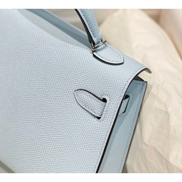 HERM Kelly Mini II Bag In Blue Brume Epsom Leather PHW