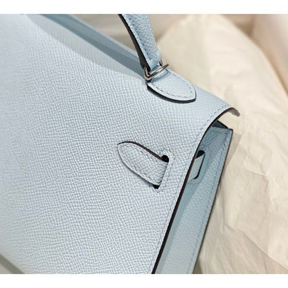 HERM Kelly Mini II Bag In Blue Brume Epsom Leather PHW