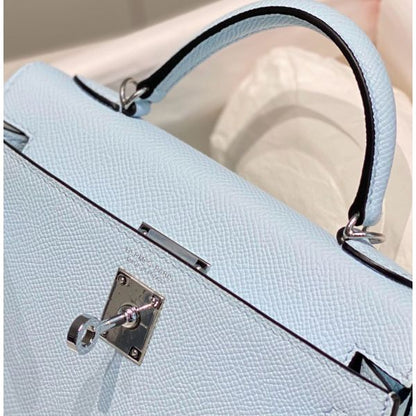 HERM Kelly Mini II Bag In Blue Brume Epsom Leather PHW