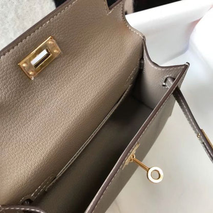 HERM Kelly Mini II Bag In Gris Asphalt Epsom Leather GHW