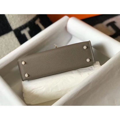 HERM Kelly Mini II Bag In Gris Asphalt Epsom Leather GHW