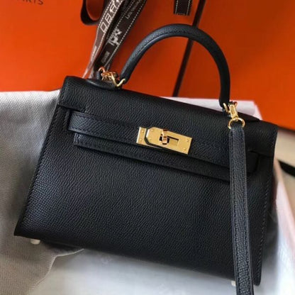 HERM Kelly Mini II Bag In Black Epsom Leather GHW