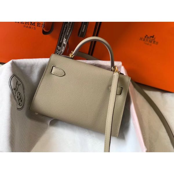 HERM Kelly Mini II Bag In Gris Tourterelle Epsom Leather GHW