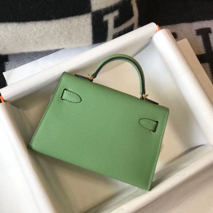 HERM Kelly Mini II Bag In Vert Criquet Epsom Leather GHW
