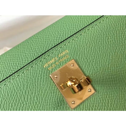 HERM Kelly Mini II Bag In Vert Criquet Epsom Leather GHW