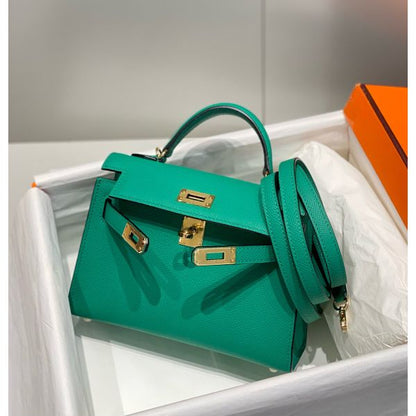 HERM Kelly Mini II Bag In Vert Jade Epsom Leather GHW