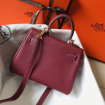HERM Kelly 20cm Bag In Bordeaux lemence Leather GHW