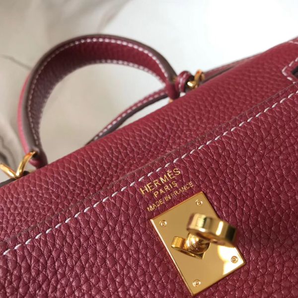 HERM Kelly 20cm Bag In Bordeaux lemence Leather GHW