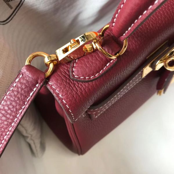 HERM Kelly 20cm Bag In Bordeaux lemence Leather GHW
