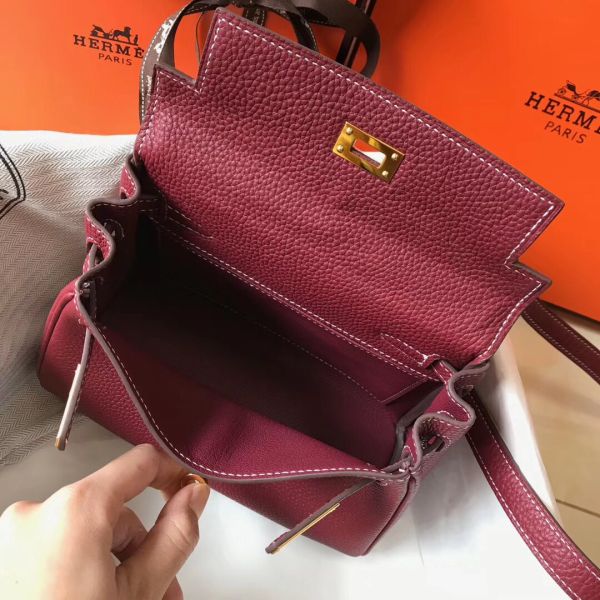 HERM Kelly 20cm Bag In Bordeaux lemence Leather GHW