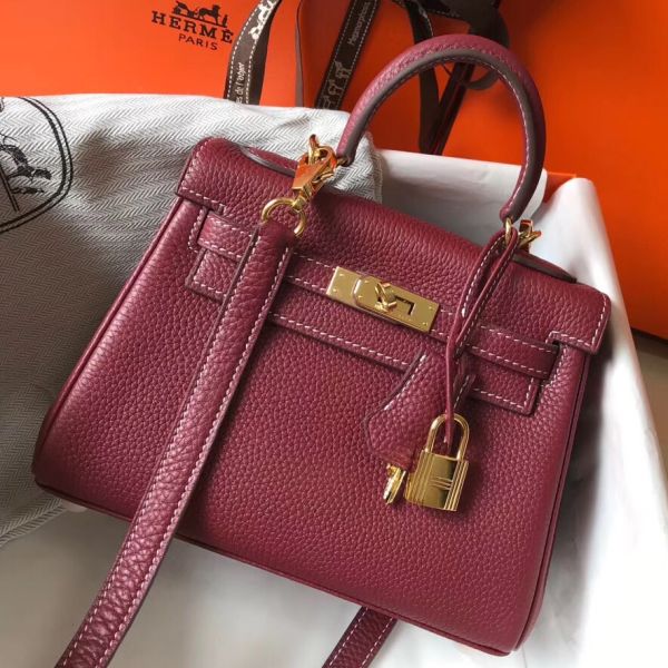 HERM Kelly 20cm Bag In Bordeaux lemence Leather GHW
