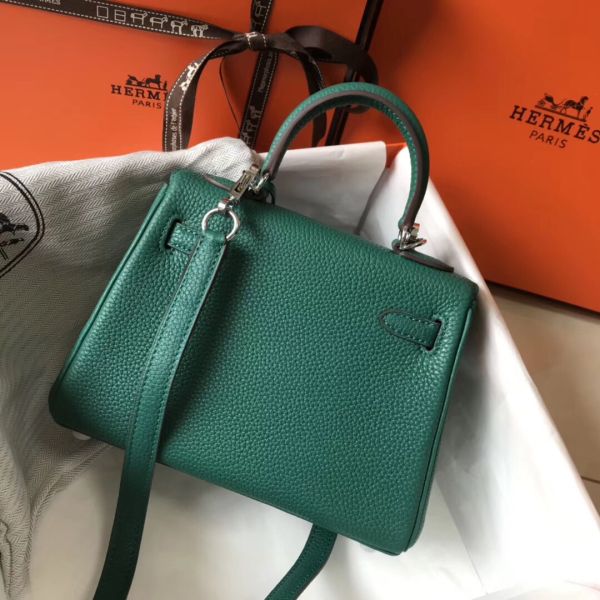 HERM Kelly 20cm Bag In Vert Vertigo Clemence Leather PHW