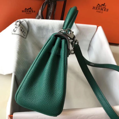 HERM Kelly 20cm Bag In Vert Vertigo Clemence Leather PHW