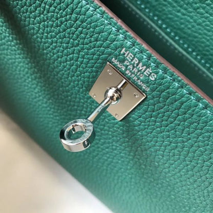HERM Kelly 20cm Bag In Vert Vertigo Clemence Leather PHW