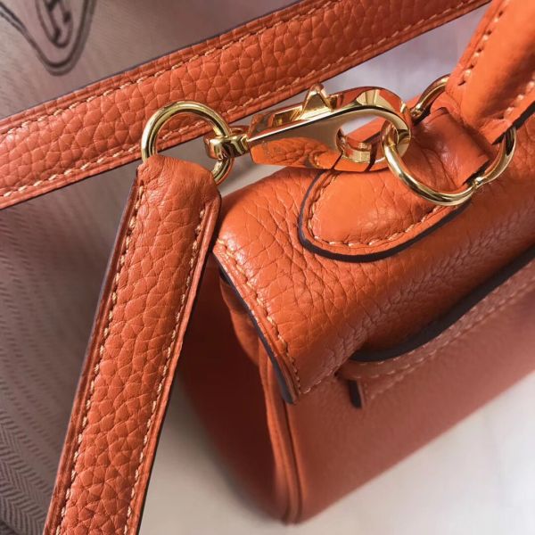 HERM Kelly 20cm Bag In Orange Clemence Leather GHW