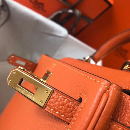 HERM Kelly 20cm Bag In Orange Clemence Leather GHW