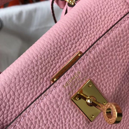 HERM Kelly 20cm Bag In Pink Clemence Leather GHW