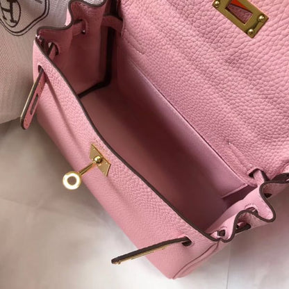 HERM Kelly 20cm Bag In Pink Clemence Leather GHW