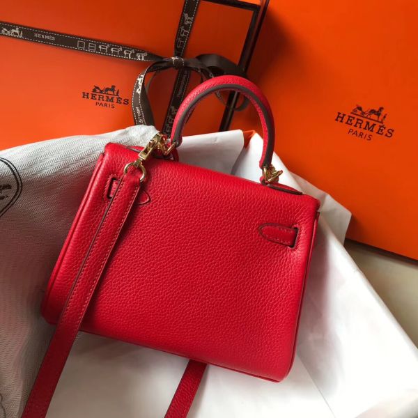 HERM Kelly 20cm Bag In Red Clemence Leather GHW