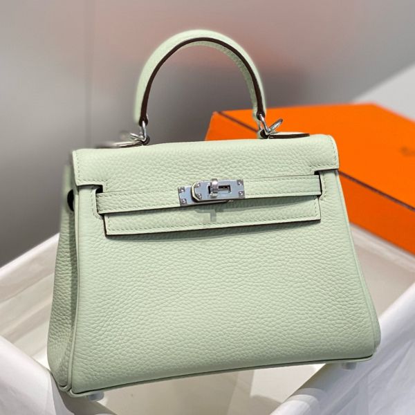 HERM Kelly 20cm Bag In Vert Fizz Clemence Leather PHW