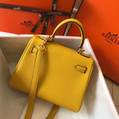 HERM Kelly 20cm Bag In Yellow Clemence Leather GHW