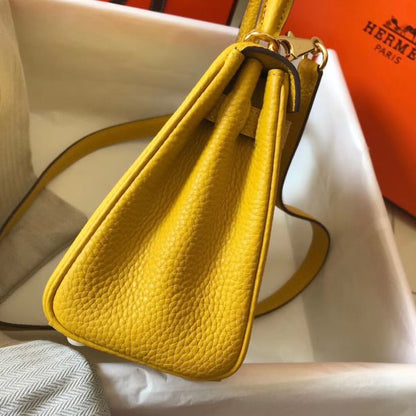 HERM Kelly 20cm Bag In Yellow Clemence Leather GHW