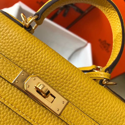 HERM Kelly 20cm Bag In Yellow Clemence Leather GHW