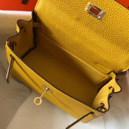 HERM Kelly 20cm Bag In Yellow Clemence Leather GHW