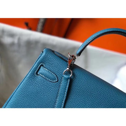 HERM Kelly 25cm Retourne Bag In Blue Jean Clemence Leather