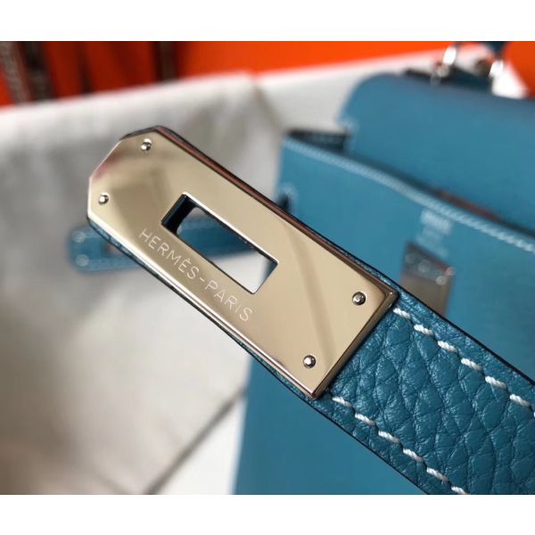 HERM Kelly 25cm Retourne Bag In Blue Jean Clemence Leather
