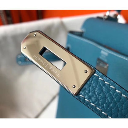 HERM Kelly 25cm Retourne Bag In Blue Jean Clemence Leather