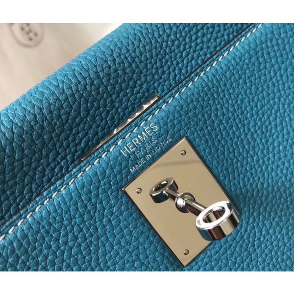 HERM Kelly 25cm Retourne Bag In Blue Jean Clemence Leather