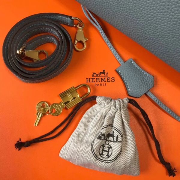 HERM Kelly 25cm Retourne Bag In Blue Lin Clemence Leather