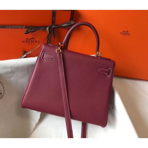 HERM Kelly 25cm Retourne Bag In Bordeaux Clemence Leather