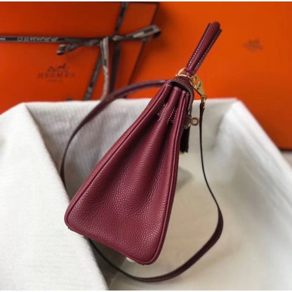 HERM Kelly 25cm Retourne Bag In Bordeaux Clemence Leather