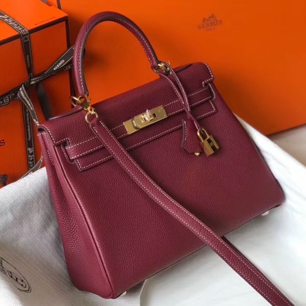 HERM Kelly 25cm Retourne Bag In Bordeaux Clemence Leather