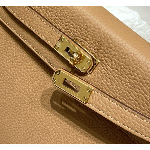 HERM Kelly 25cm Retourne Bag In Chai Clemence Leather GHW