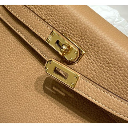 HERM Kelly 25cm Retourne Bag In Chai Clemence Leather GHW